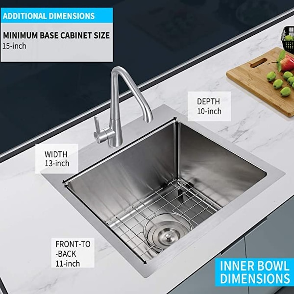 Kitchen Sink， 15 Inch， Pack Of 3 Built-in Components, 3PK